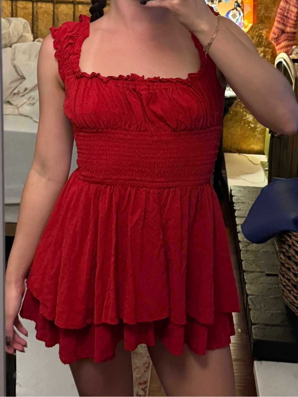 Red Ruffled Smocked Women’s romper